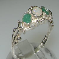 Britanci izrađeni sterling srebrni prirodni Opal i smaragdni ženski prsten za trilogiju - Opcije veličine