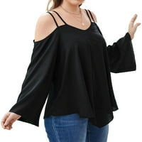 Ženske plus bluze casual čvrsta hladna bluza za hladnu rame crna 0xl