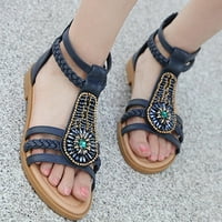 Ljetne ravne sandale Žene Mother Day Pokloni plaža Bohemian Vintage perle sa zip-up rimske cipele Plave