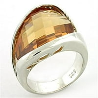 Luxe nakit dizajnira rodijumski srebrni srebrni ženski prsten sa ovalnim šampanjcem CZ - veličine 7