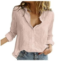 Knosfes Lood Work Tops za žene labave pamučne platnene majice za žene Trendi gumb niz slatke bluze s