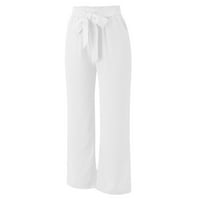 Xinqinghao pantalone za žene visokog struka Ležerne prilike pune boje modne hlače široke noge elastične strugove sa džepovima bijele s