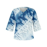Mrat Fashion Ljetna košulja za pse V-izrez rukav ljetni tunični vrhovi tunike za ženske printom lakta duljina rukava Ležerna majica Željezne gumne Up Bluze Bluze Sky Blue L