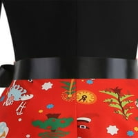 Modni ženski lukknot Linijsku platnu haljinu maturalne matične rukave Tisak Božić