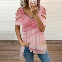Ženski vrhovi ženski modni casual sa patentnim zatvaračem V-izrezom tiskani majica s kratkim rukavima