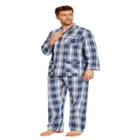 Muška pamučna pređa zarez ovratnik pidžama set sa džepovima, dvodijelni, veličinama s do 3xl