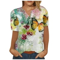 Cvjetni bluze za žene ljetne rukavice s kratkim rukavima Henley majice