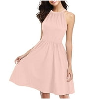 Ženske haljine Solid moda bez rukava, midi haljina, a-line halter ljetna haljina ružičasta S