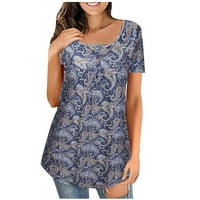 Joau Womens Ljeto plus veličine Tunic vrhovi kratkih rukava Bluze casual cvjetne Henleyje košulje na
