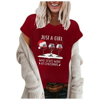 HGW New ženska ležerna tiskanje kratkih rukava dukserica s pulovernim bluzama crvena xxl