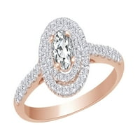 Ovalni i okrugli rez bijeli prirodni dijamant ovalni oblik Angažman vjenčani prsten u 14k ružičasto zlato s prstenom veličine 6