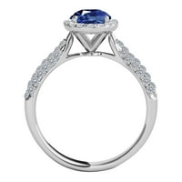 Aonejewelry 1. ct. TTW dijamantski i ovalni oblikovani safirni prsten u 10k bijelo zlato