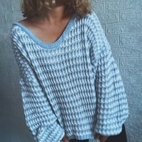 Rovga ženski pulover Dukseri dame dame pulover prugasti ženski pleteni džemper V-izrez elegantan džemper