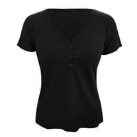 Majice kratkih rukava Baycosin za žene Ležerne prilike, puni gumb za izrez Knit Splice majica bluza