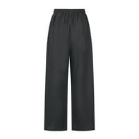 Echfiprom pantalone za žene Ležerne duge hlače džep široke noge hlače Čvrsti crni elastični struk modne