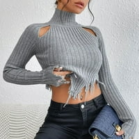 Pleteni džemper ženski vrat dugih rukava do stari seksi šuplji stil kratkih stila Dizajn useljenog osjećaja