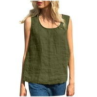 Cotonie Womens The Tanks ljetna majica dame pamučna posteljina majica bez rukava na vratu bez rukava labava bluza vojska zelena 4xl