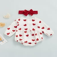 Kiapeise Baby Girls Day Valentinovo odijelo s dugim rukavima srce za pecanje ROMPER sa trakom za glavu