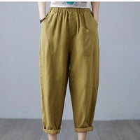 Ženske modne obrezirane hlače plus veličina casual solidne boje elastične strugove džepova pantalone