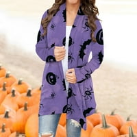 Yubatuo ženska modna ležerna Halloween Print Srednje dužine Kardanska jakna kaputa za žene svijetle