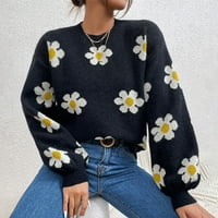 Ženski džemperi dugih rukava s dugim rukavima džemper sa cvijećem tiskani čvrsti boje pletene pulover