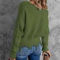 Odaeerbi džempe za žene Fall džempere casual erogena modna čvrsta boja dugi rukav V-izrez ruched pulover
