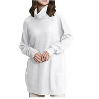 Klintne haljine za žene dugih rukava s dugim rukavima Duksera pulone obrubljene rukavice opušteno pulover Džepna haljina s visokim vratom Ženska modna bijela XL