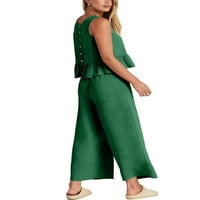 Ženske ljetne odjeće bez rukava rubl gumb za leđima rezervoara + široke pantalone za noge postavljene džepove Loungewear
