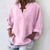 Novi dolasci majice s dugim rukavima za žene čišćenje casual pulover žene vrhovi čvrsti V-izrez dugih rukava ženske vrhove ružičaste xxl