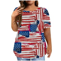 Ženska Plus size Laba Comfy Top Clearence Trendy American Flag tiskani tines ljetni kratki rukav vrhom