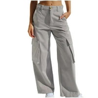 Ženske baggy traper teretni hlače Multi-džepovi High Squik široke noge Traperice Modni casual radovi
