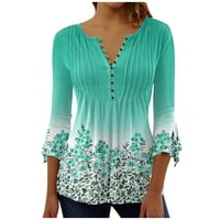 Ženske plus veličine tunike vrhovi kolutih rukava bluze v vrat Henley majice