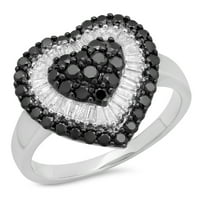 DazzlingRock kolekcija 1. Carat 14k okrugli crni i baguette Cut White Diamond Heart Resise Ring, Bijelo