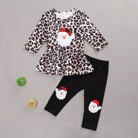 Toddler božićna sjesti za božićnu odjeću Djevojke majica + leopard tisak Santa Claus Tuc Hlače 1- godine