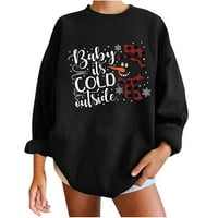 Ženski modni casual božićni džemper sa otvorenim sportovima Top pulover crni m