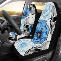 Set autohtove sedištem pokriva lubanje i plavi poppies Universal Auto prednja sjedala Zaštitni za auto,