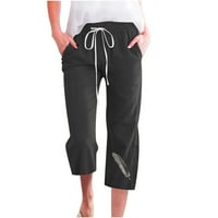 Umfun Capris hlače za žene Ležerne prilike pamučne posteljine hlače Ljeto široko noga obrezane salonske