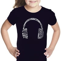 Riječ majica pop umjetnosti djevojka - slušalice - jezici