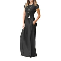Haljina za žene, ženski povremeni džepovi kratki rukav dress dress haljina labava zabava crna xl
