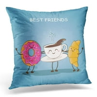 Bijeli crtani jutarnji doručak najbolji prijatelji slatki kafu krofni i kroasni znak jastučni jastučni