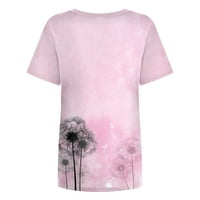 Žene Ljetni okrugli vrat kratki rukav na vrhu Ležerne prilike labavih tiskanih majica Pink XL