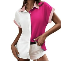 Bluze za ženska modna bluza rever kratki rukav Ispis labavih majica vrhovi tipki Cardigan Hot Pink XXL