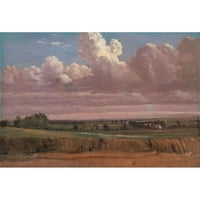 Lionel Constable Crno-ukrašeni drveni oralite uramljeni dvostruki matted muzej umjetnički print pod nazivom - pejzaž sa pšeničnom poljem