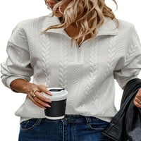 Noilla žene pulover rever na vrhu dugim rukavima dugim rukavima dame labavi fit duksevi zip up bijeli xl
