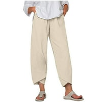 Ylioge ženske opuštene pantalone za opuštene pantalone u obliku lanene struke Trendi ravne hlače Ljeto