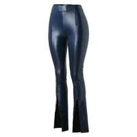 Ženske hlače Čvrsto boje visokog struka Flare PU kožne klasične elastične prorezne prorezne pantalone za zabavu u uredu