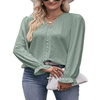 Colisha ženska tunika bluza s dugim rukavima V Vruća vrata labav posao čipka majica zelena m