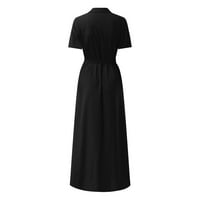 Cuekondne haljine za žene casual čiste boje V-izrez kratki rukav čipka s tamnim letnjama