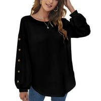 Žene dugih rukava Top gumba Detaljni pulover Čvrsta labava zakrivljena bluza