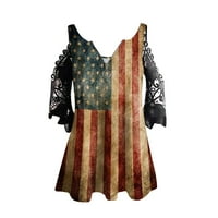 Ženske plus veličina vrhova američke zastave zvijezde prugaste čipke hladne majice na ramenu 4. jula Dan neovisnosti Grafičke majice